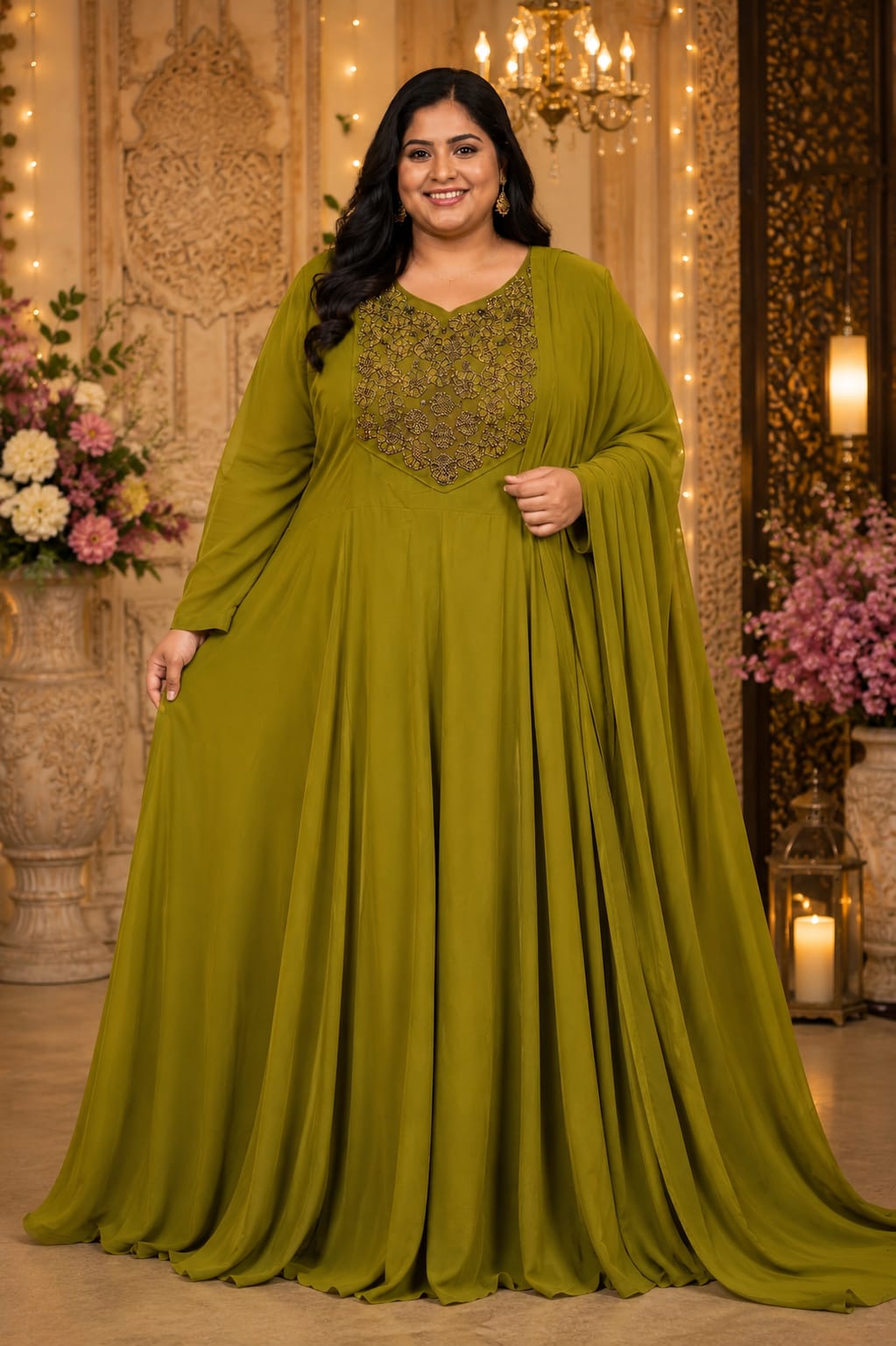 Plus Size Aari Work Georgette Pannel Cut
