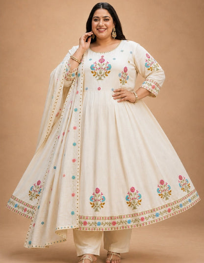 Plus Size Pearl Half White Full Anarkali 3pcs Set