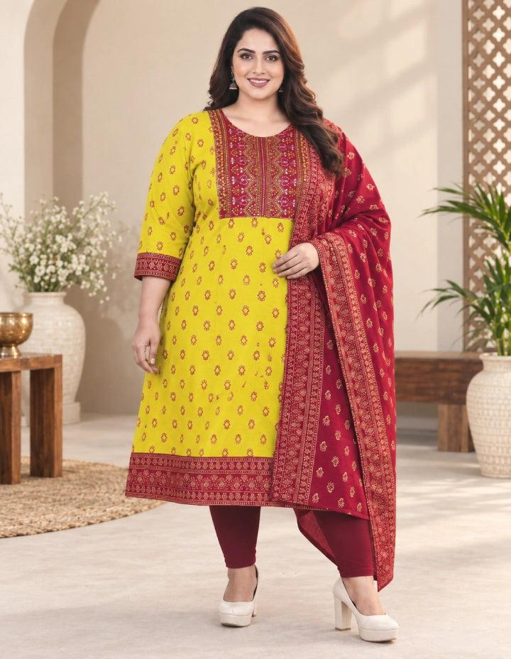 Plus Size Rayon Top With Dupatta