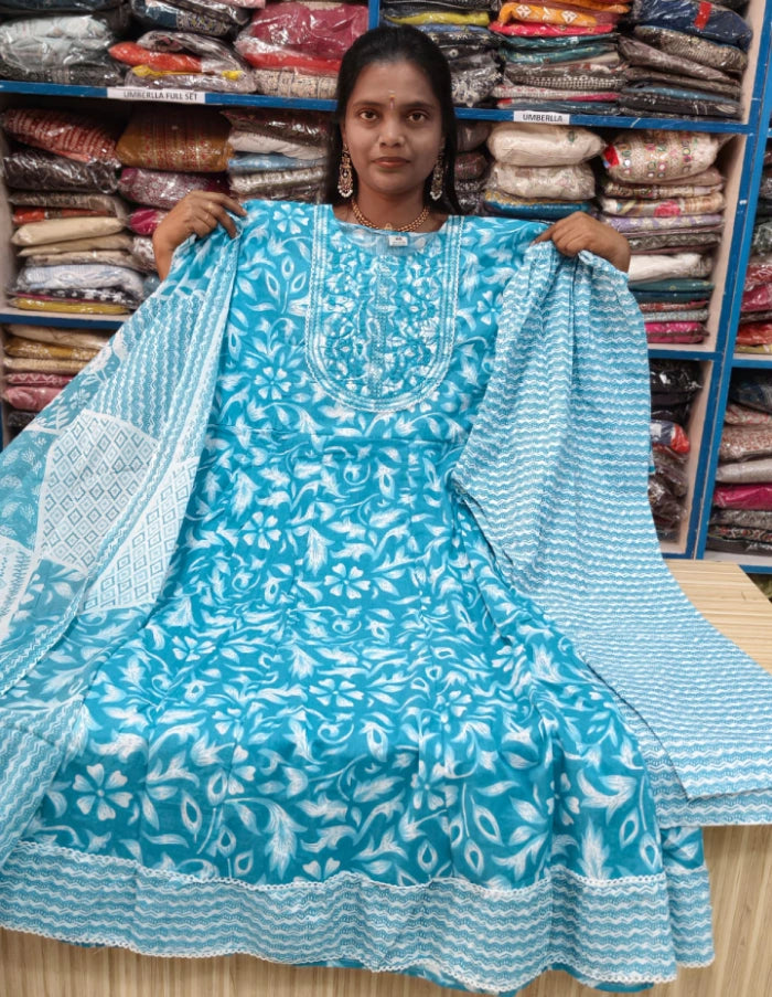 Plus Size Cotton Pannel Cut Anarkali 3pcs Set