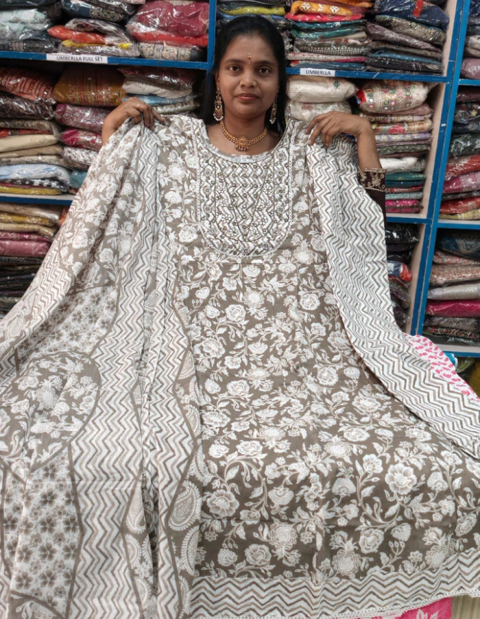 Plus Size Cotton Pannel Cut Anarkali 3pcs Set