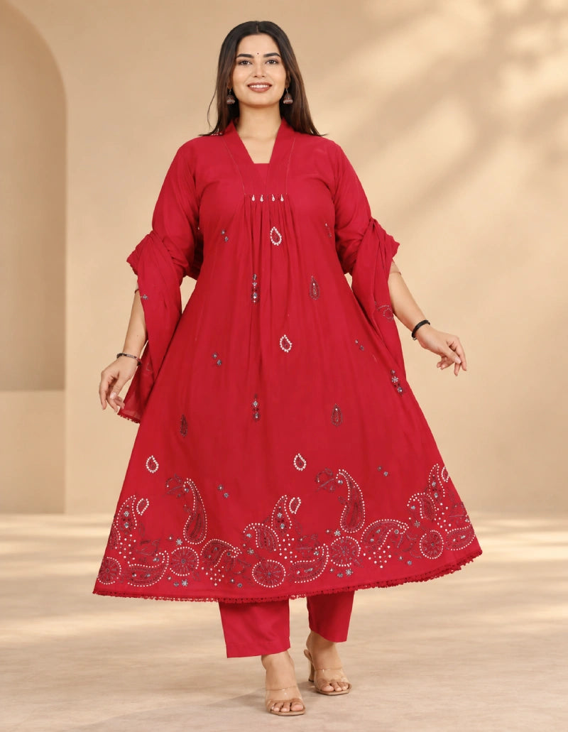 Plus size High neck Emporidary 3pcs Set