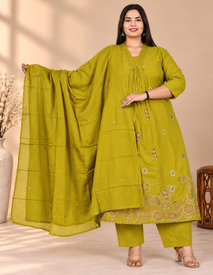 Plus size High neck Emporidary 3pcs Set