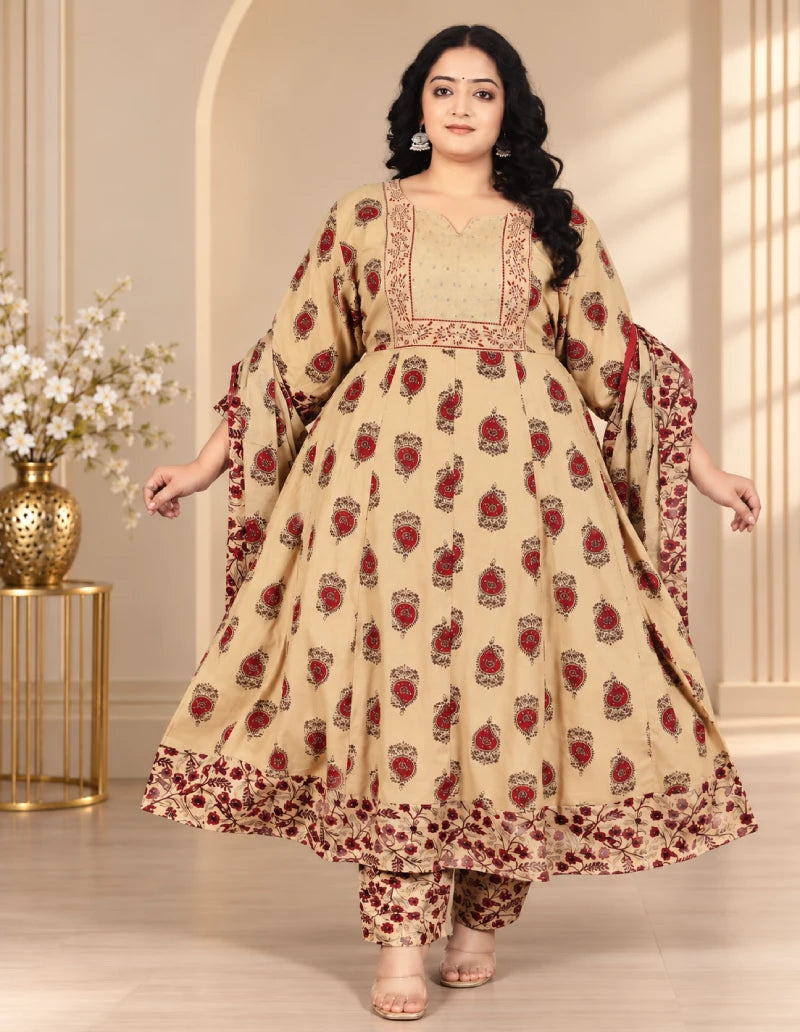 Plus Size Rayon Anarkali 3-Piece Set