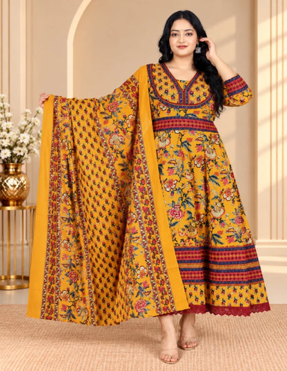 Plus Size Jaipur Umbrella Cotton With Dupatta