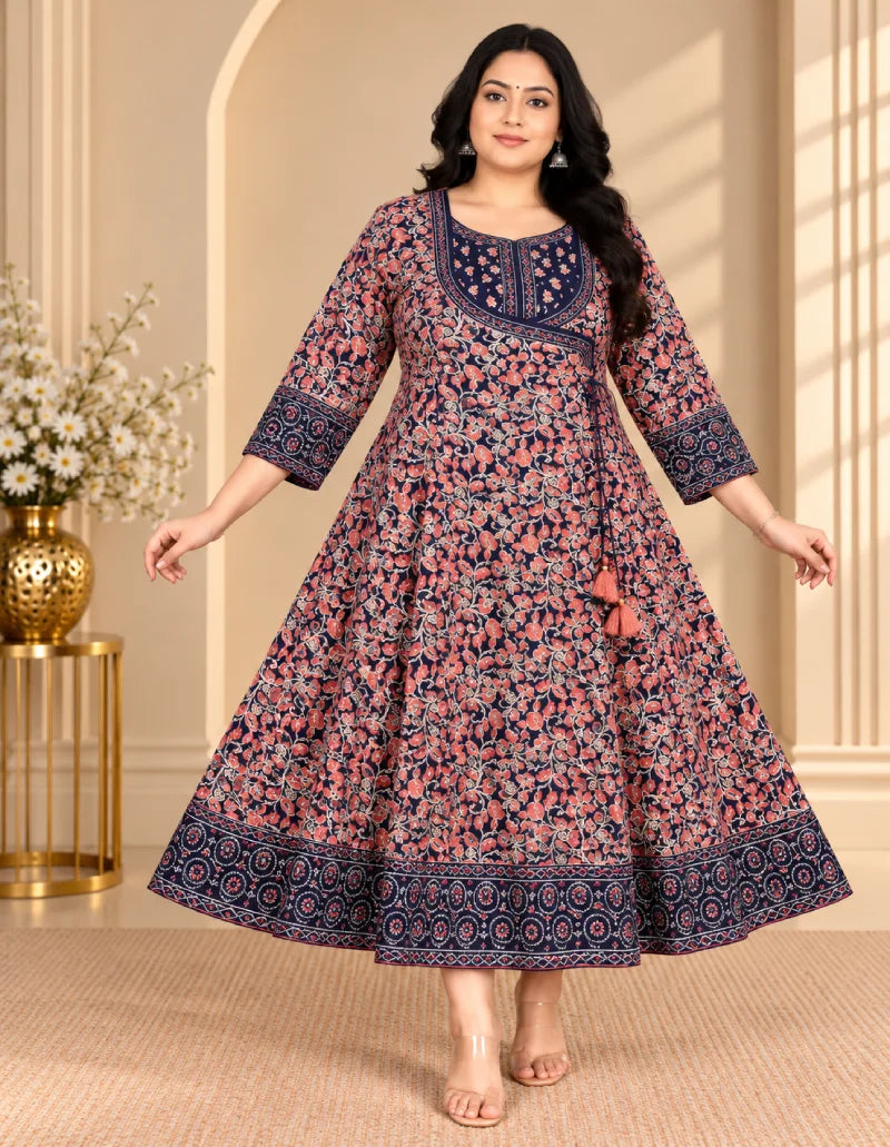 Plus Size Rayon Anarkali Patch Work