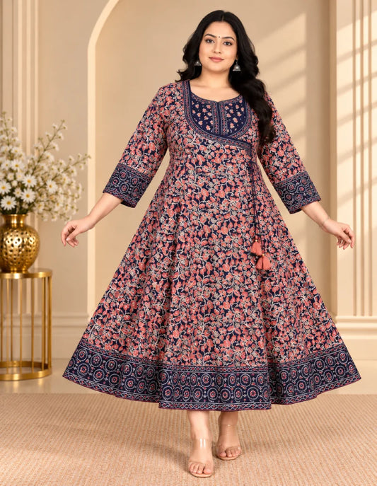 Plus Size Rayon Anarkali Patch Work