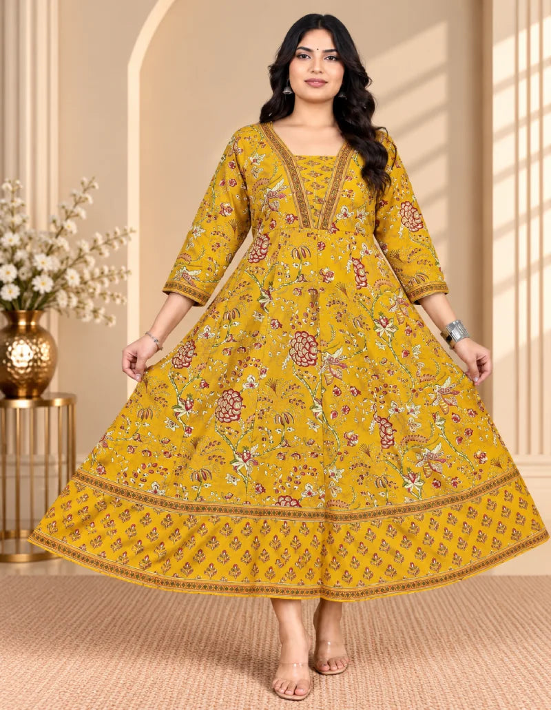 Plus Size Rayon Cotton Anarkali Batch Work