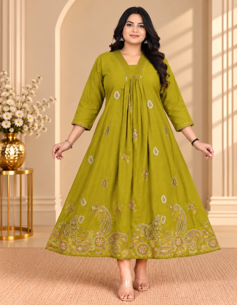Plus Size High Neck Anarkali Emporidary
