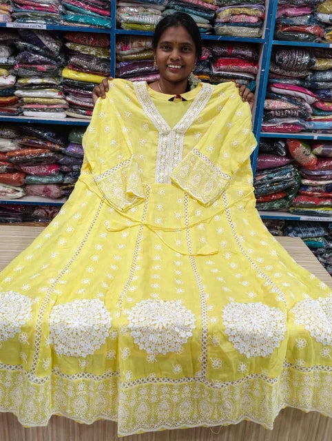 Plus Size Mulmul Cotton Thread Emporidary Full