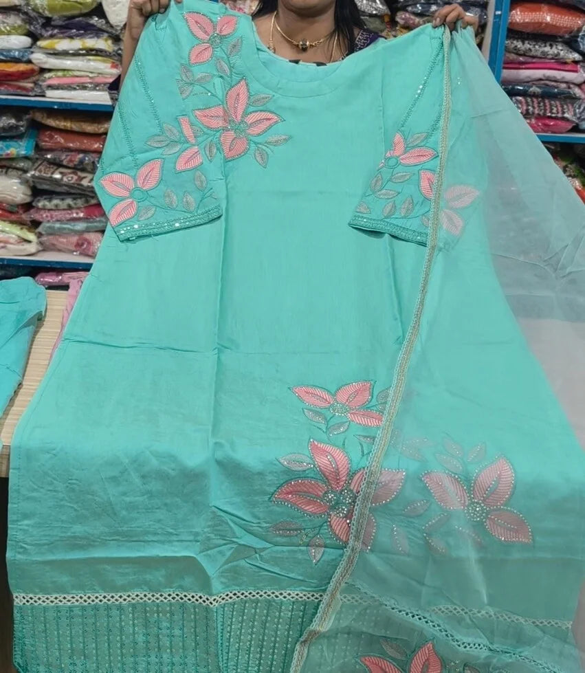 Plus Size Mulchantheri Sequence Work 3pcs Set