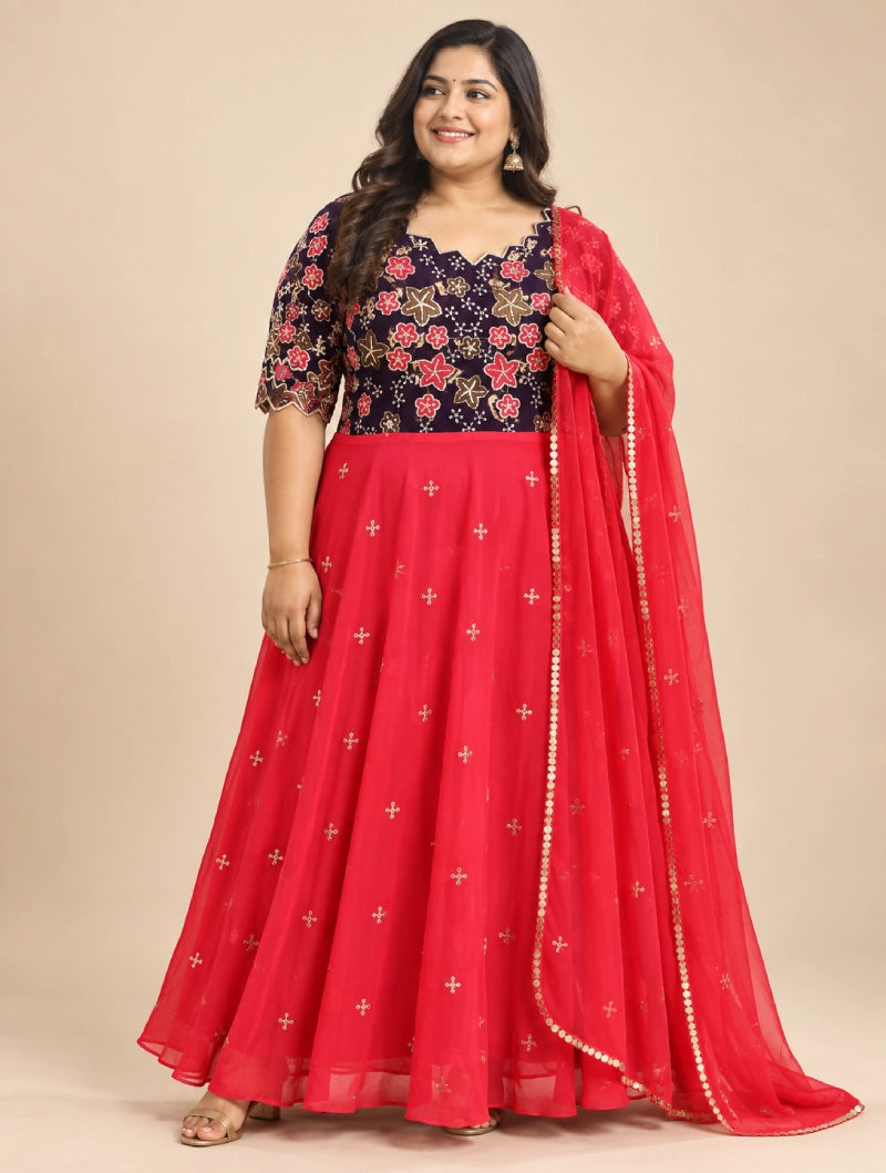Plus Size Georgette Emporidary Sequence Work