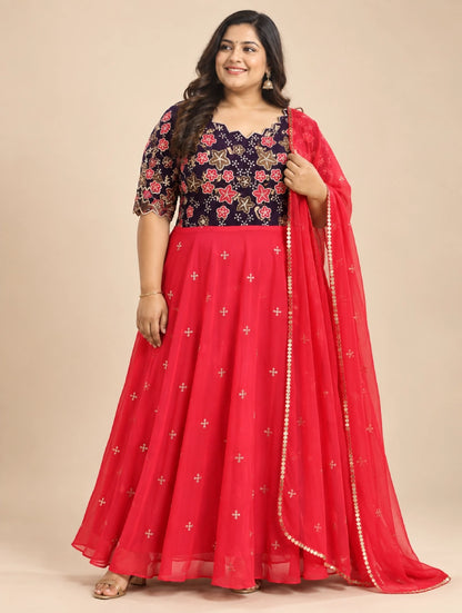 Plus Size Georgette Emporidary Sequence Work