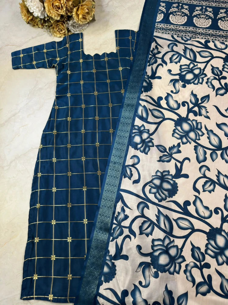 Silk Check Kurti Kalamkari Dupatta