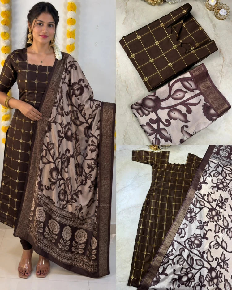 Silk Check Kurti Kalamkari Dupatta