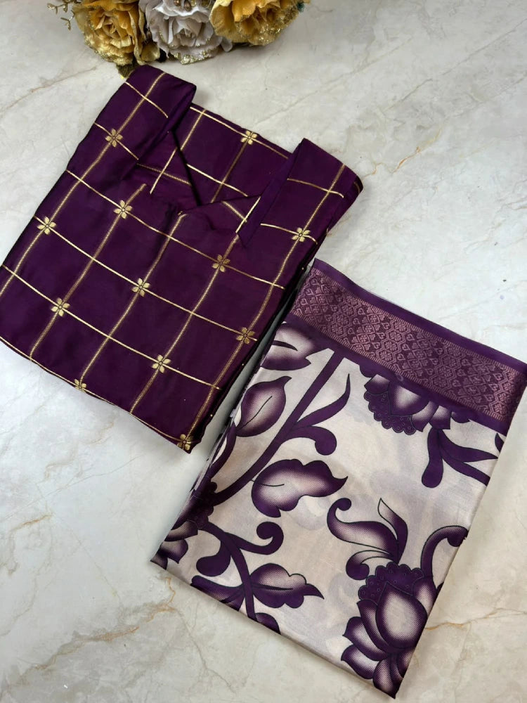 Silk Check Kurti Kalamkari Dupatta