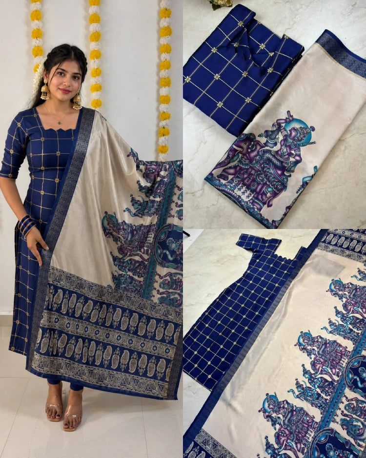 Silk Check Kurti Kalamkari Dupatta