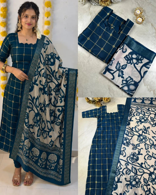 Silk Check Kurti Kalamkari Dupatta