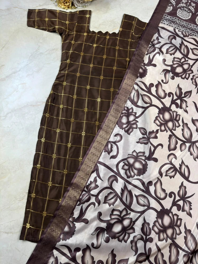 Silk Check Kurti Kalamkari Dupatta