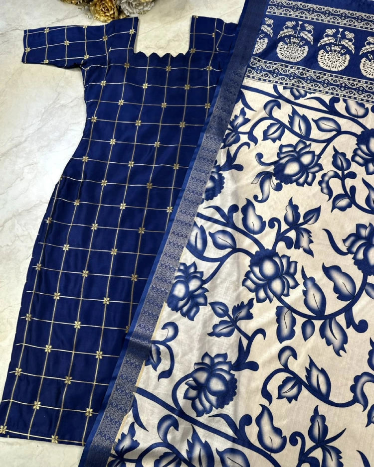 Silk Check Kurti Kalamkari Dupatta