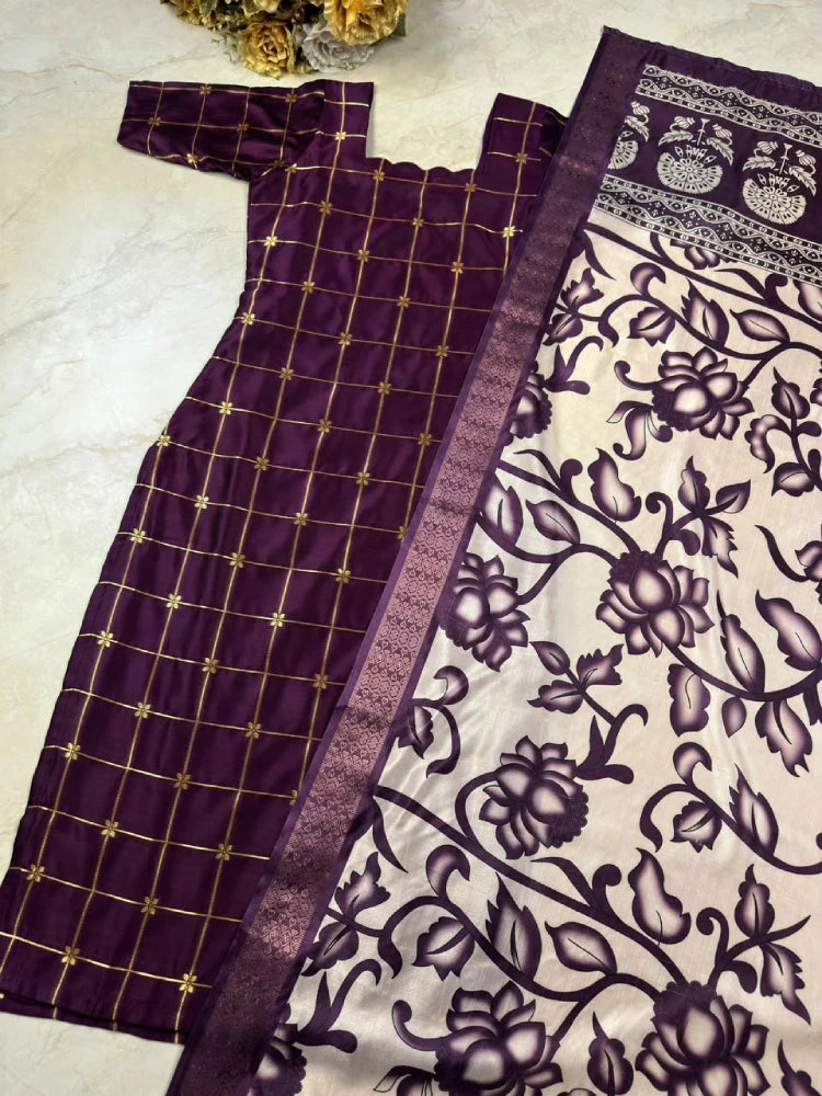 Silk Check Kurti Kalamkari Dupatta