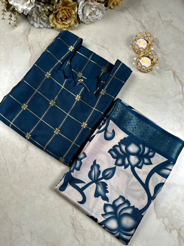 Silk Check Kurti Kalamkari Dupatta