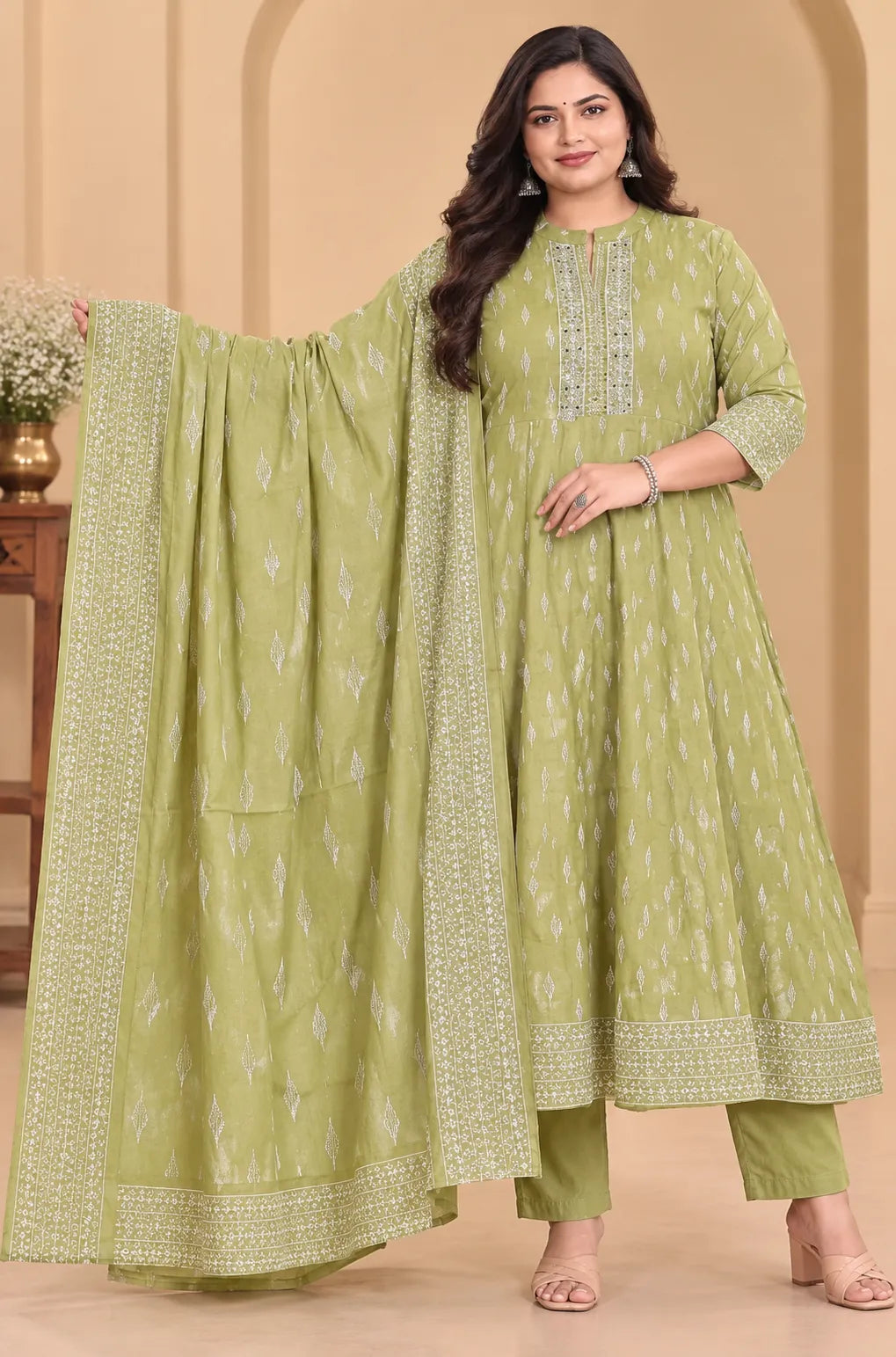 Plus Size High Neck Design Umbrella with Dupatta