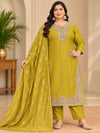 Mehndi Green Plus Size Salsa Glass Silk 3 Piece Set with embroidered top, pant and dupatta