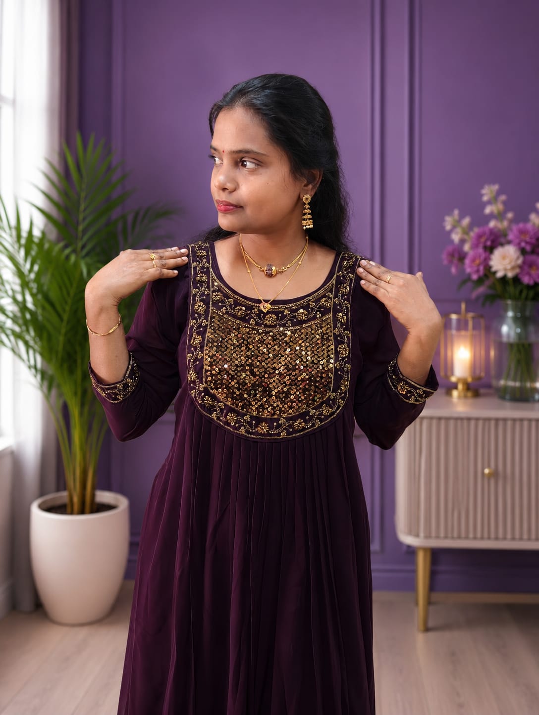 Small Size Aari Work Anarkali Top with Dupatta