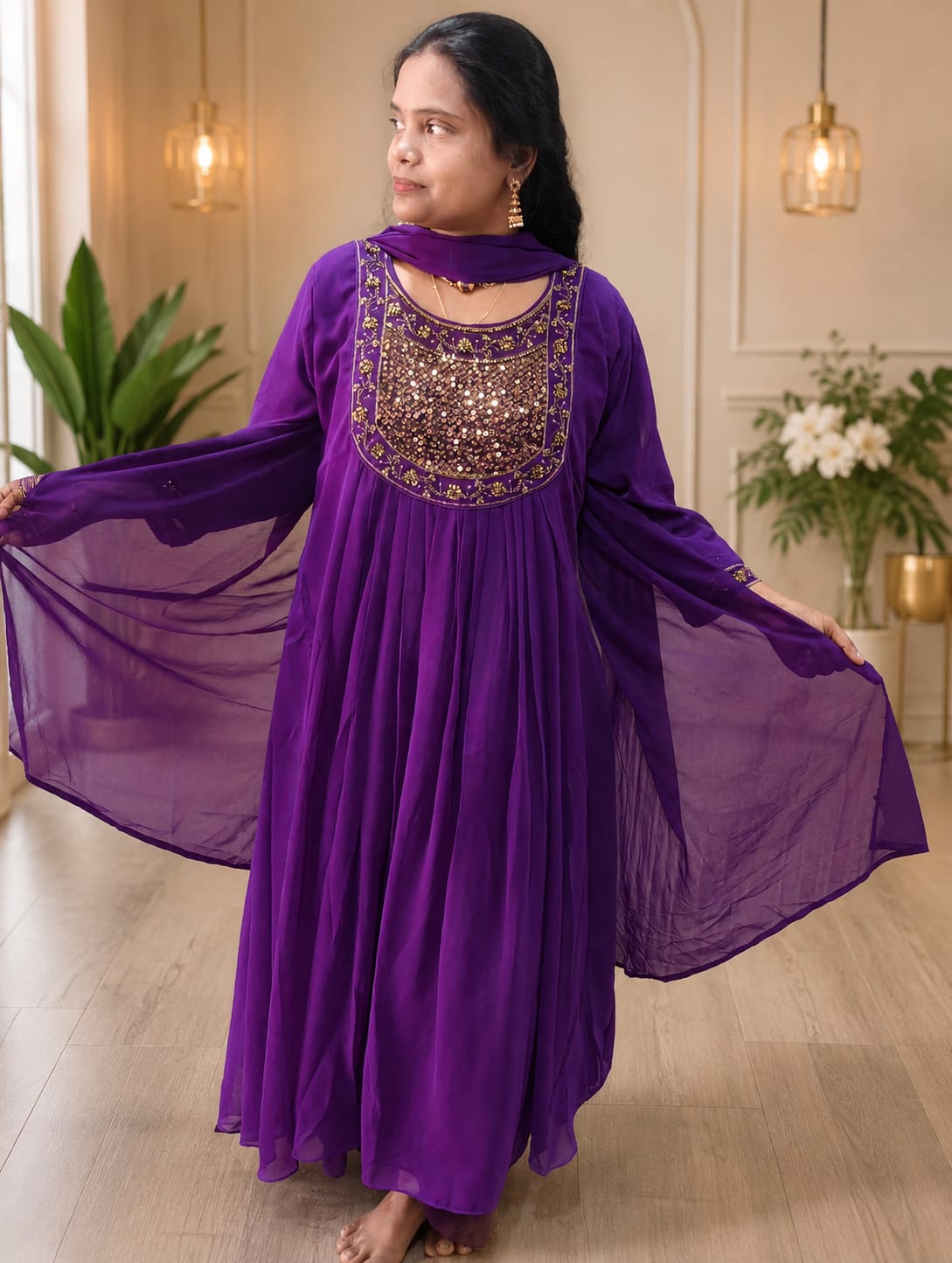 Small Size Aari Work Anarkali Top with Dupatta