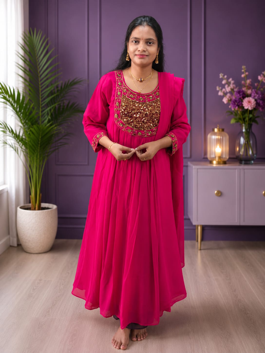 Small Size Aari Work Anarkali Top with Dupatta