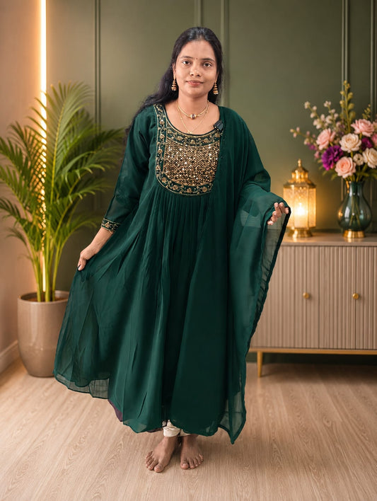 Small Size Aari Work Anarkali Top with Dupatta