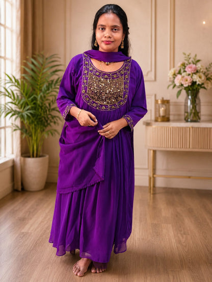 Small Size Aari Work Anarkali Top with Dupatta