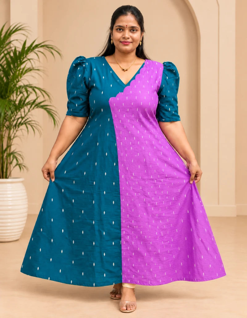 Plus Size Raw Silk Aline Scalap Design