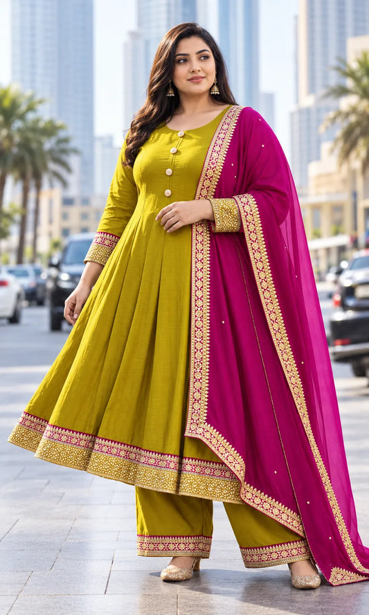 Plus Size Vizhitra Silk Kali Model Embroidery