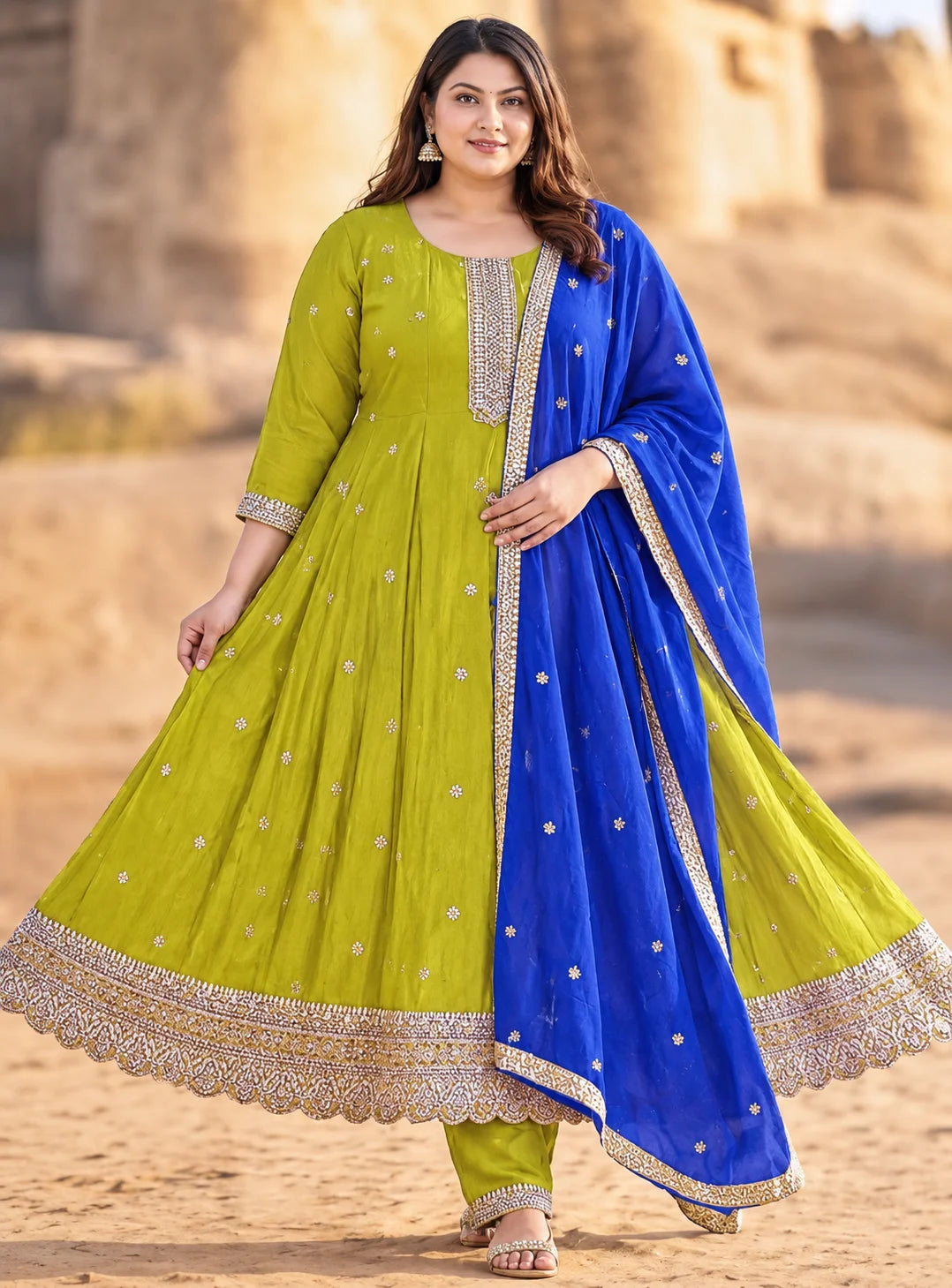 Plus Size Vichitra Silk Premium Kali Model 3-Piece Set