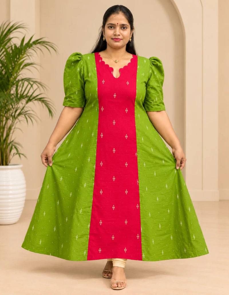 Plus Size Raw Silk Aline Scalap Design