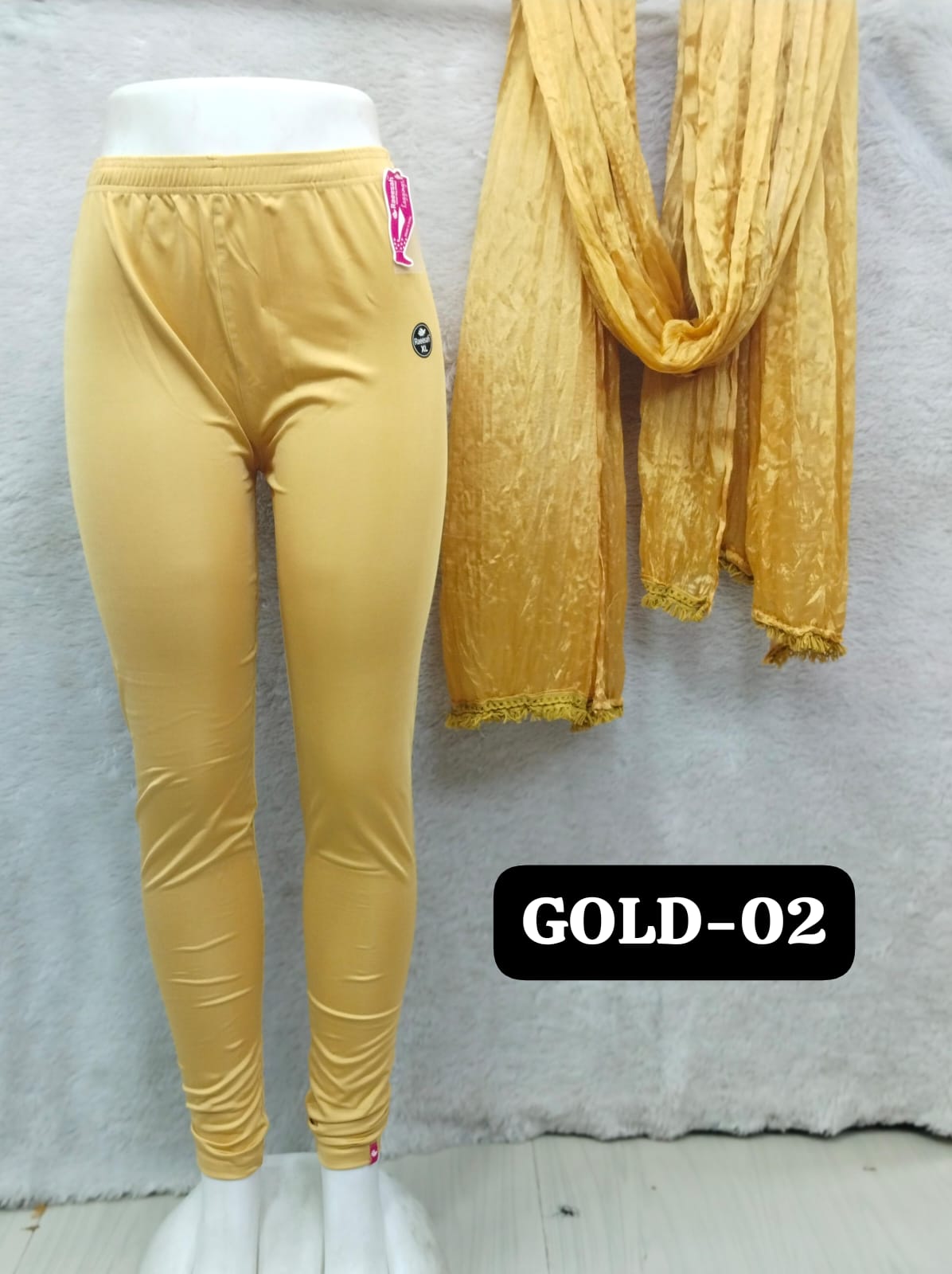 Shimmer Full Length Leggings and Dupatta - Gold