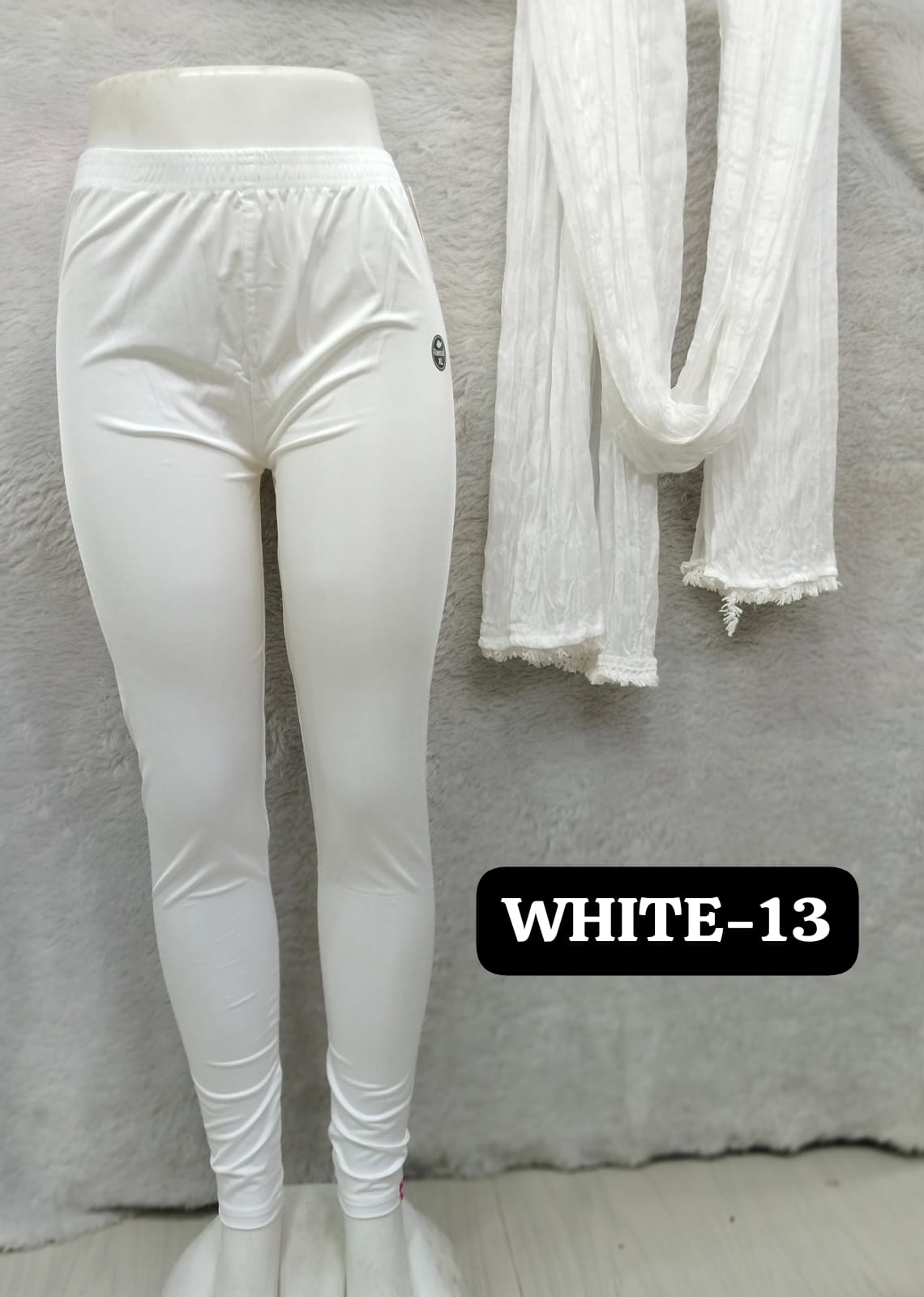 Shimmer Full Length Leggings and Dupatta - White