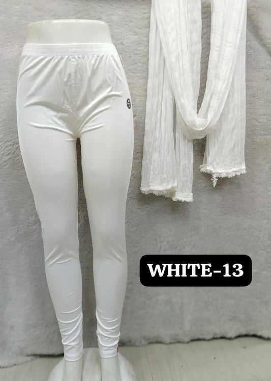 Shimmer Full Length Leggings and Dupatta - White