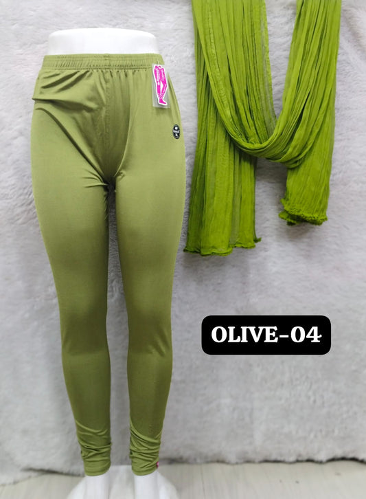 Shimmer Full Length Leggings and Dupatta - Olive