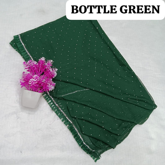 Fancy Fabric Dupatta - Bottle Green