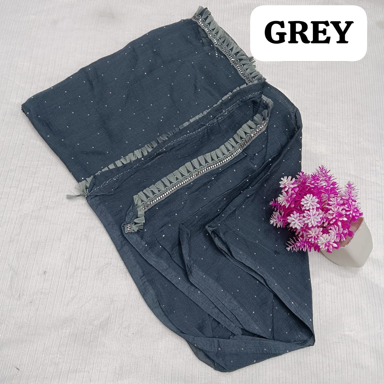 Fancy Fabric Dupatta - Grey