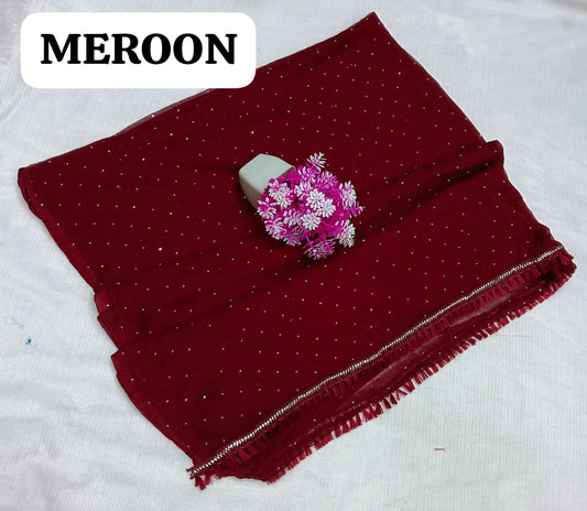 Fancy Fabric Dupatta - Meroon
