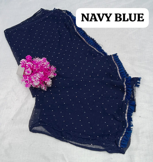 Fancy Fabric Dupatta - Navy Blue