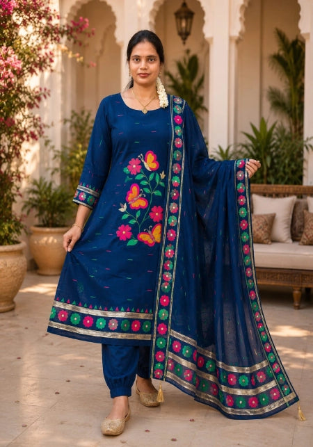 Jamdhani Fabric Thread Embroidery 3-Piece Set