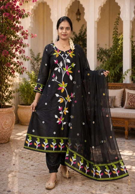 Jamdhani Fabric Thread Embroidery 3-Piece Set
