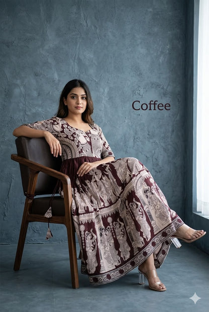 Kalamkari Frock - Coffee