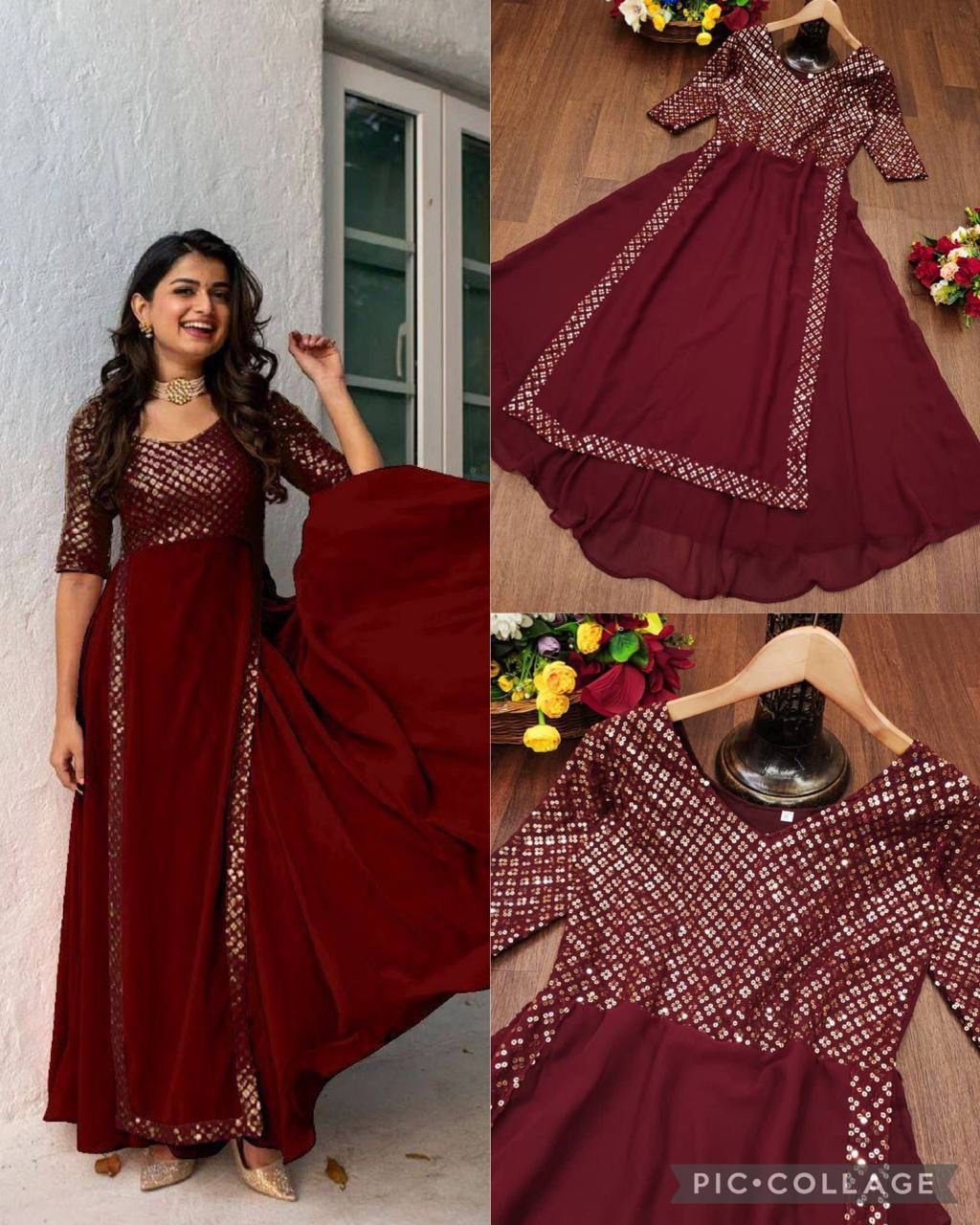 Heavy Faux Georgette With Embroidery With Sequence Work - SSVS04