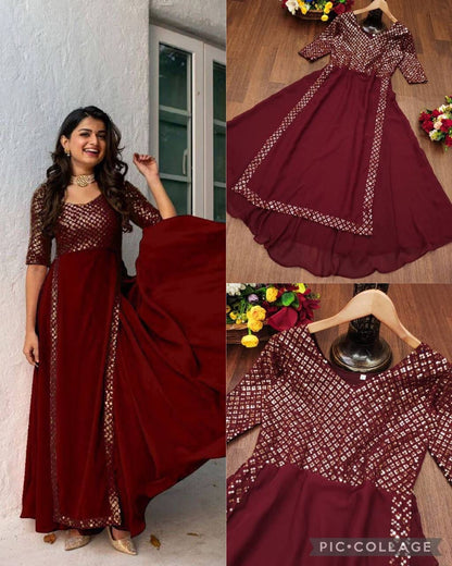 Heavy Faux Georgette With Embroidery With Sequence Work
